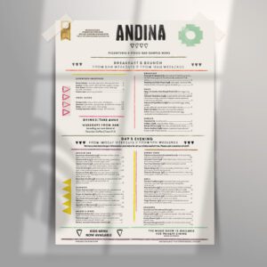 Menu design for pisco bar & picanteria restaurant brand